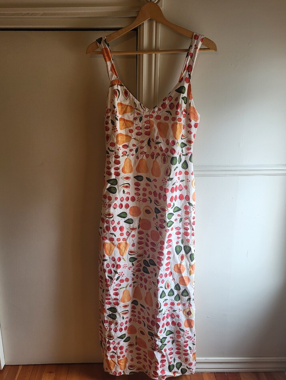 Fruit Print Maxi Sundress in White with Orange & Green